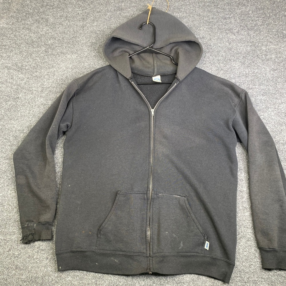 Vintage Discus Athletic Zip Up Hoodie Mens Large Black Distressed Made in USA